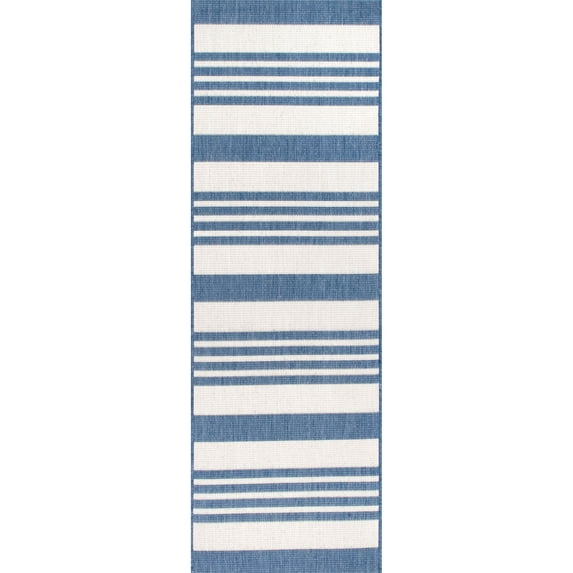 nuLOOM Robin Multi Stripe Indoor/Outdoor Blue 2' x 12' Coastal Runner Rug