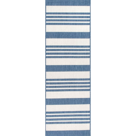 nuLOOM Robin Multi Stripe Indoor/Outdoor Blue 2' x 8' Coastal Runner Rug