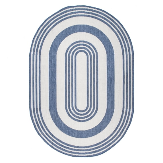 nuLOOM Robin Multi Stripe Indoor/Outdoor Blue 5' x 8' Coastal Oval Rug