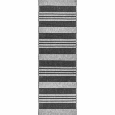 nuLOOM Robin Multi Stripe Indoor/Outdoor Grey 2' x 8' Coastal Runner Rug