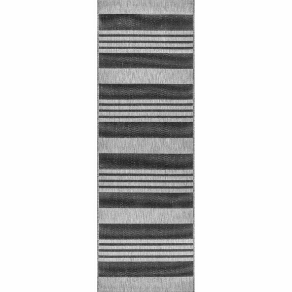 nuLOOM Robin Multi Stripe Indoor/Outdoor Grey 2' x 8' Coastal Runner Rug