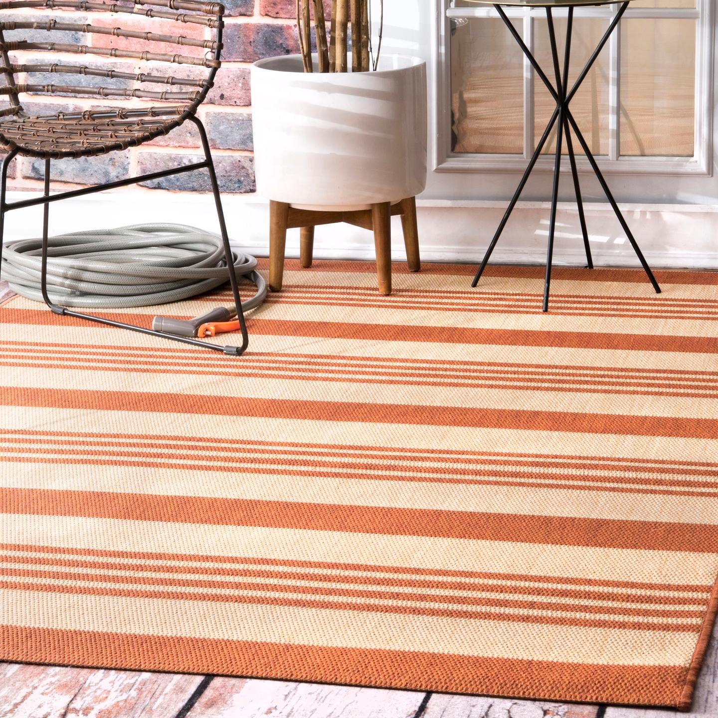 Reversible Terracotta Stripe Synthetic 3' x 5' Outdoor Rug