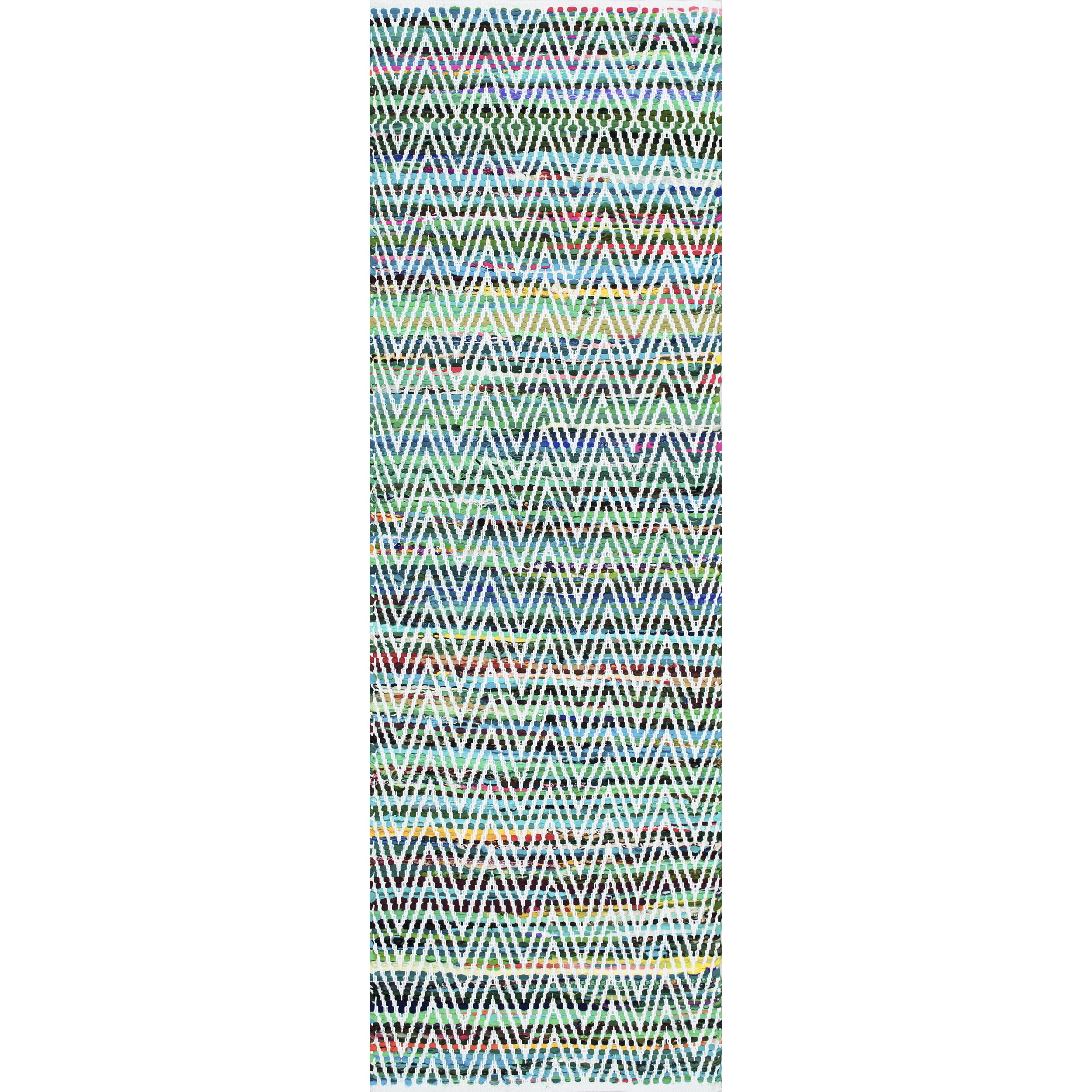 Green and Multicolor Handwoven Cotton Chevron Runner Rug
