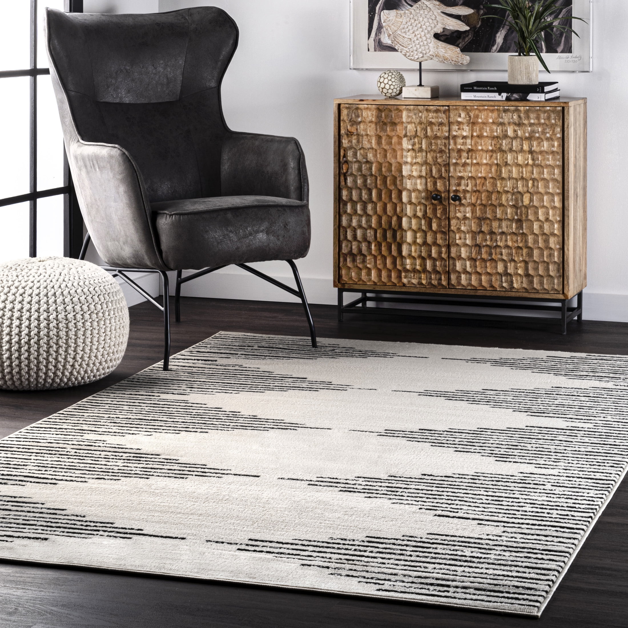 nuLOOM Romina Diamond Stripes Area Rug, 8' x 10', Romina Black ...