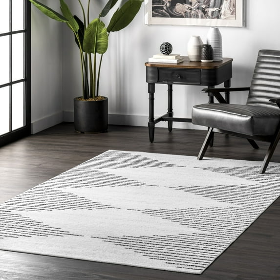 nuLOOM Romina SpinClean Machine Washable Diamond Stripes Area Rug, 6' x 9', Romina White