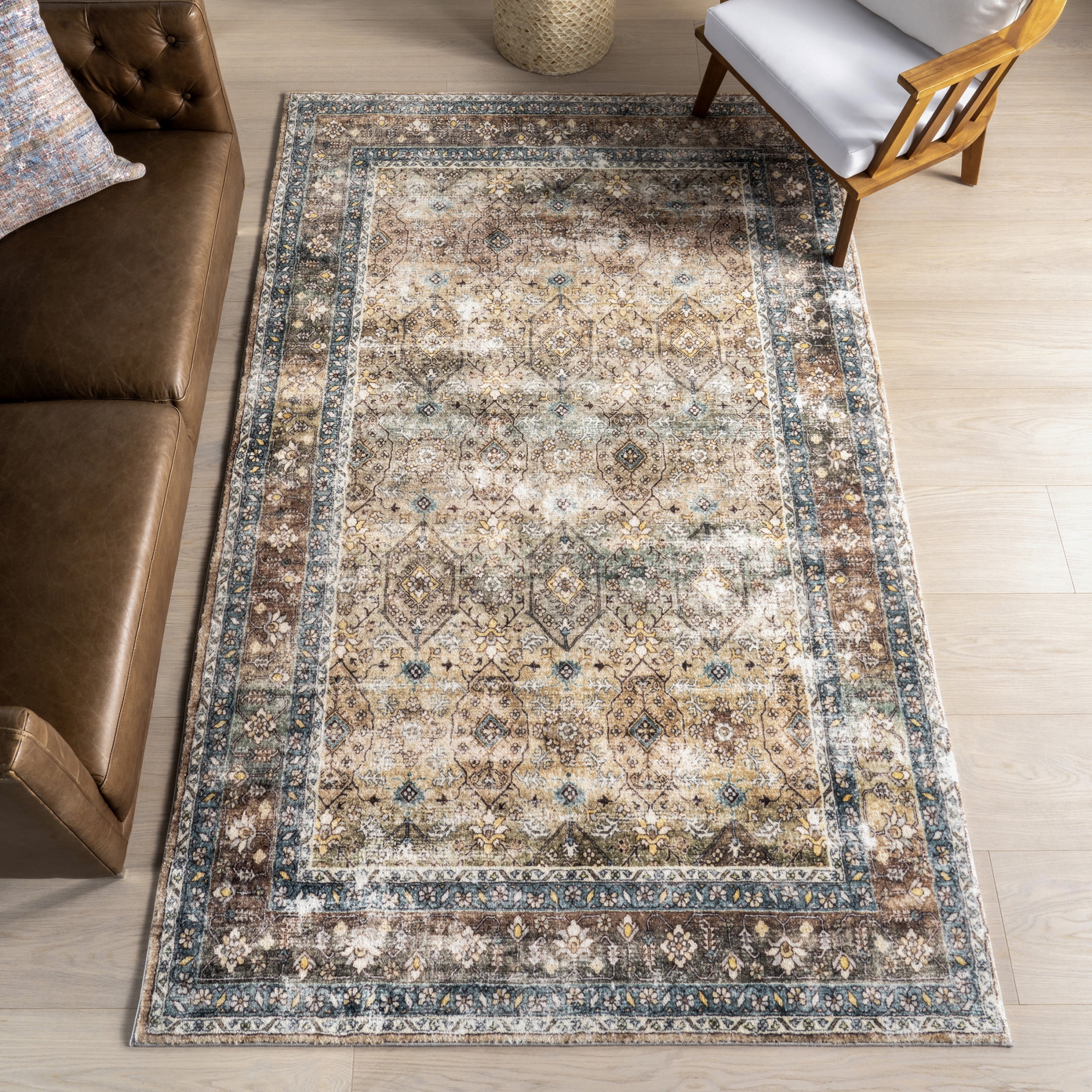 NuLOOM Teppichläufer – Maschinenwaschbar, 60x20 Cm, Beige Mit Blumenbordüre