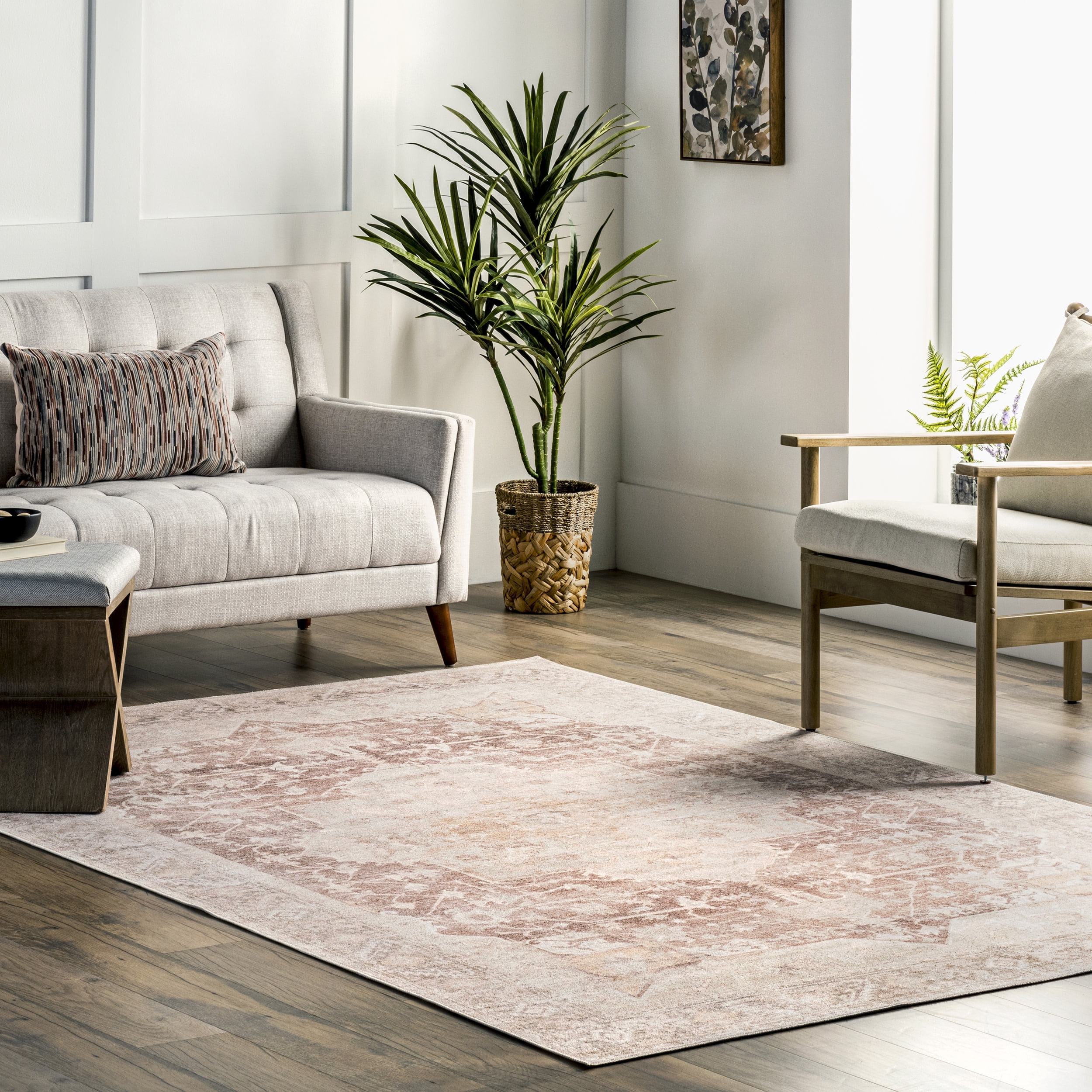 nuLOOM Rosa Machine Washable Distressed Vintage Medallion Area Rug, 6 ...