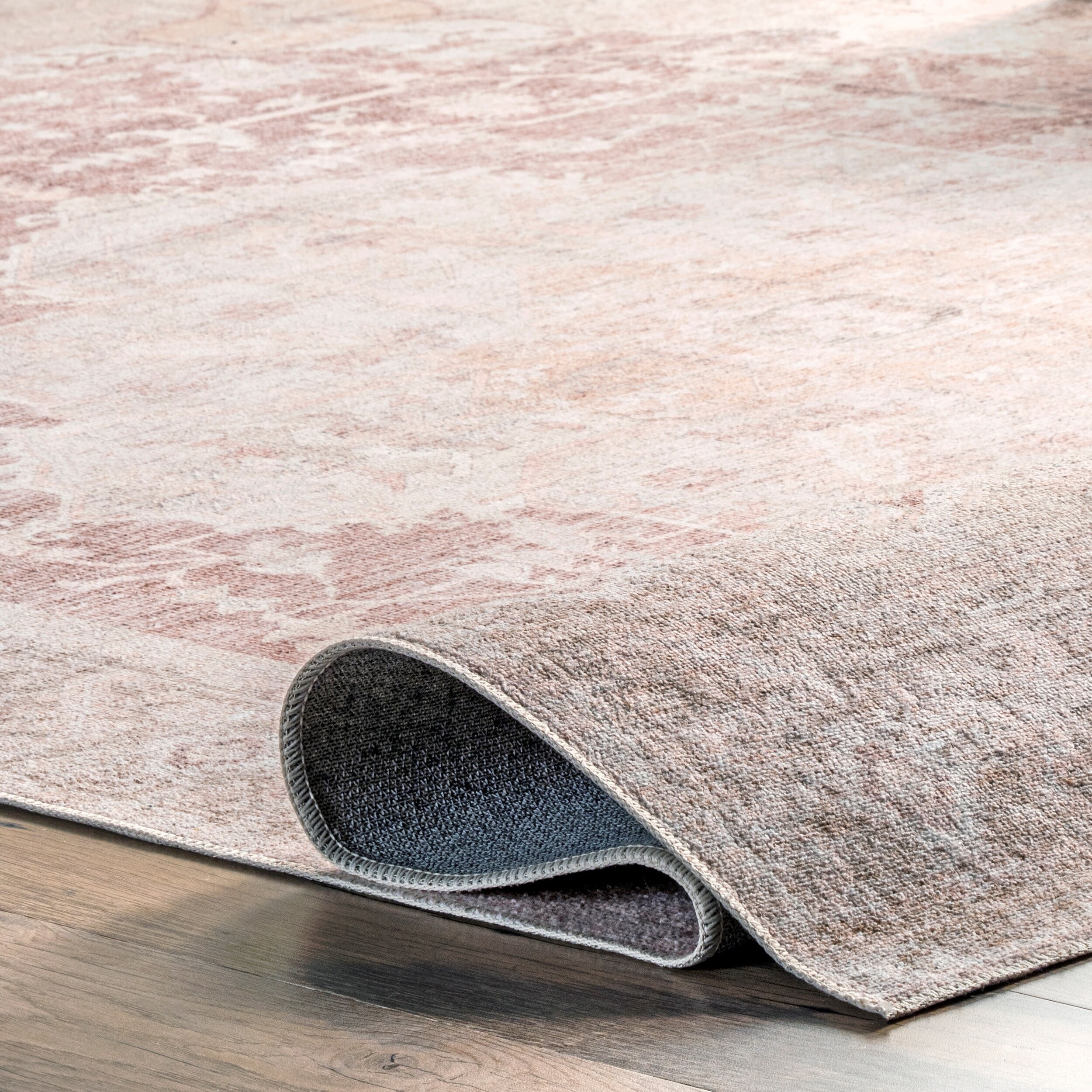 nuLOOM Rosa Machine Washable Distressed Vintage Medallion Area Rug, 8' x 10', Light Pink