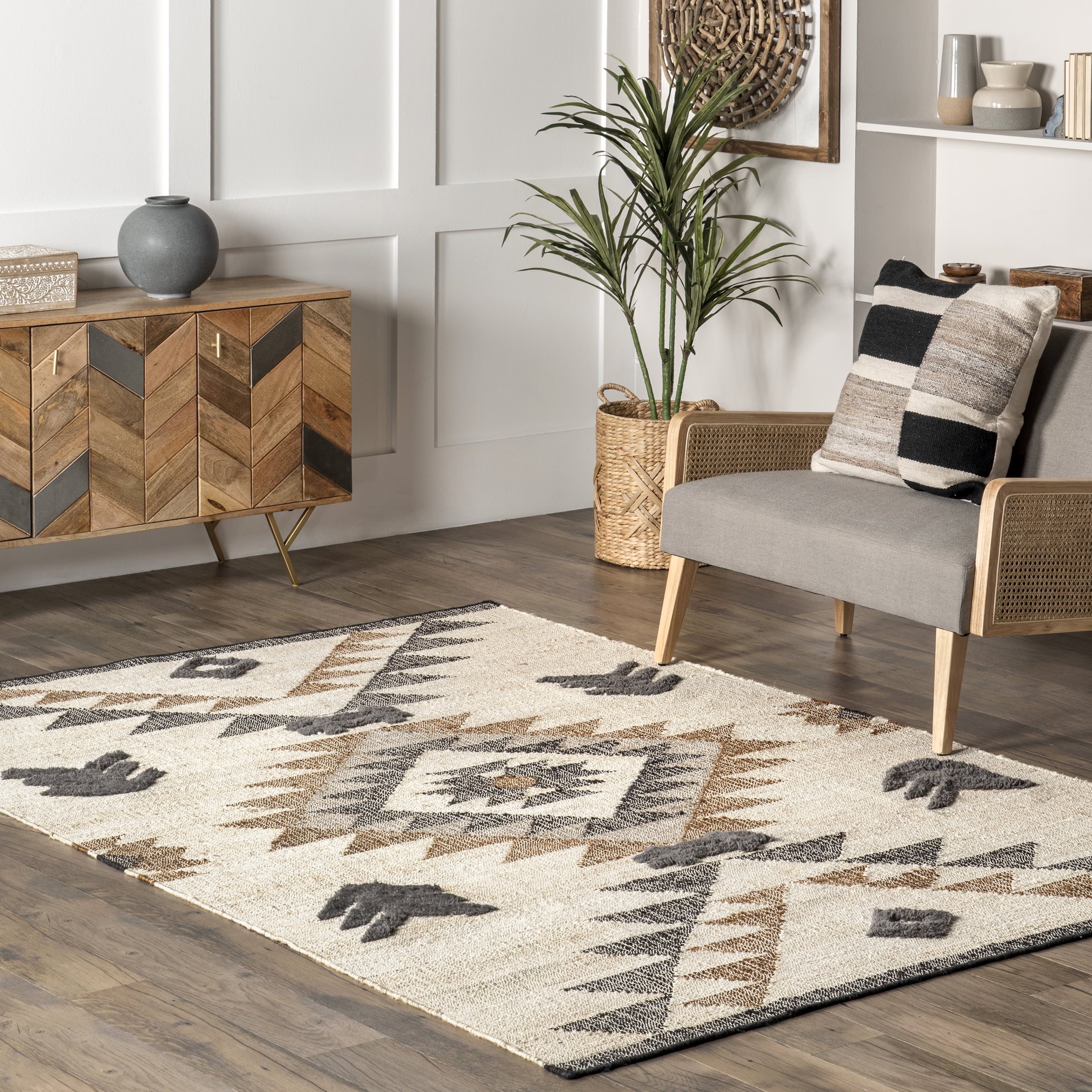Natural Southwestern Symbols Cotton 4' x 6' Area Rug