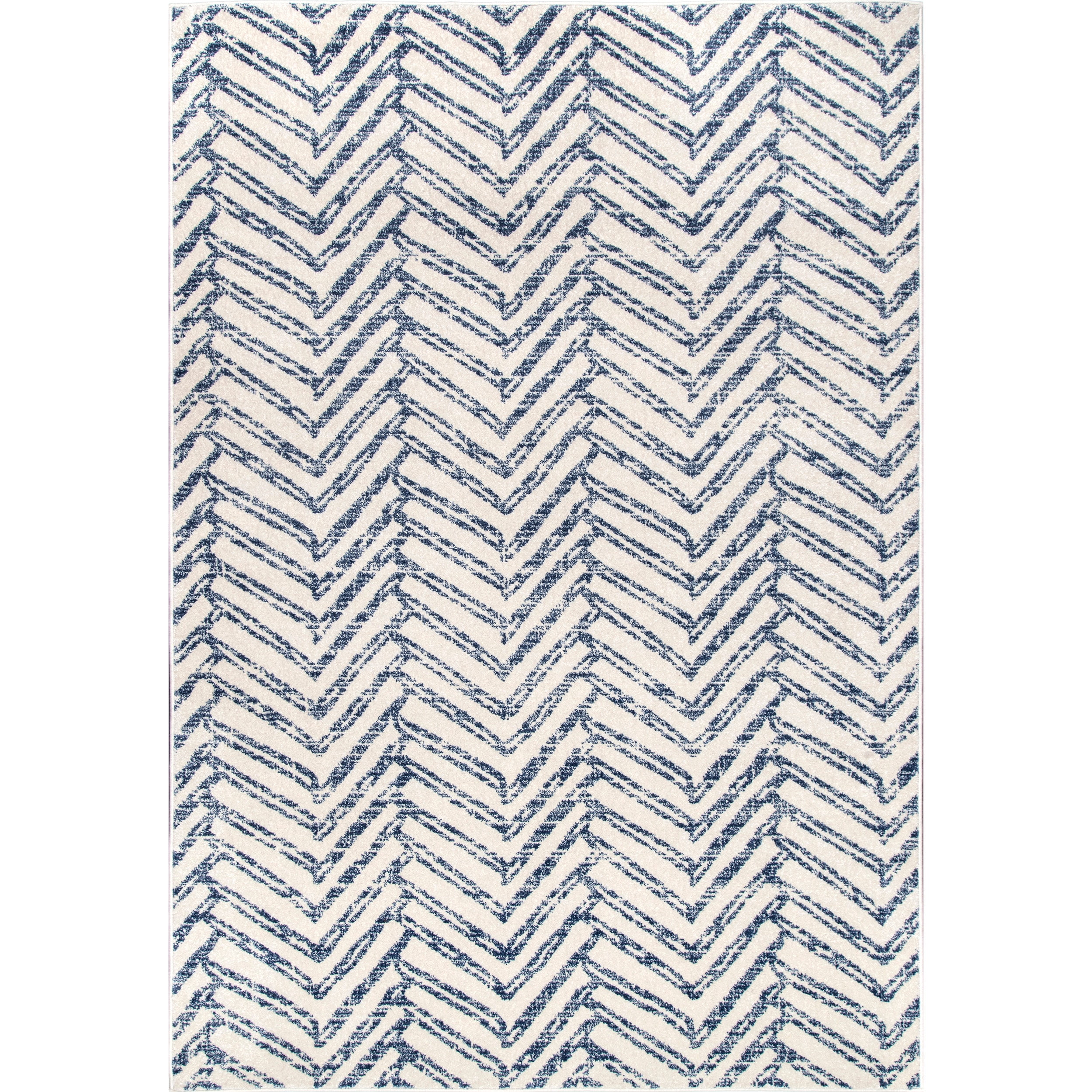 Rosanne Blue Chevron 6'7" x 9' Easy-Care Area Rug