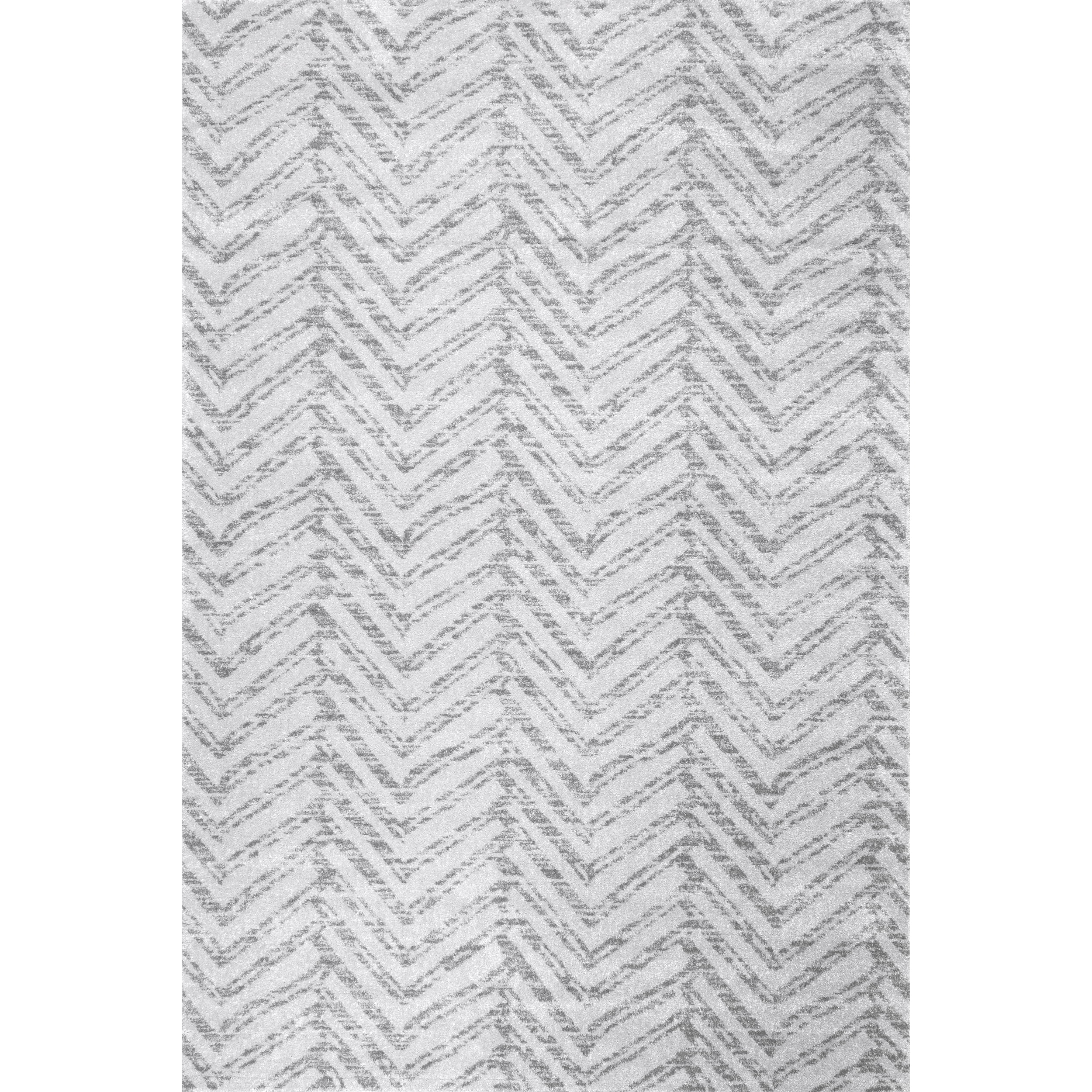 Gray Rectangular Herringbone Synthetic Area Rug 6' 7" x 9'
