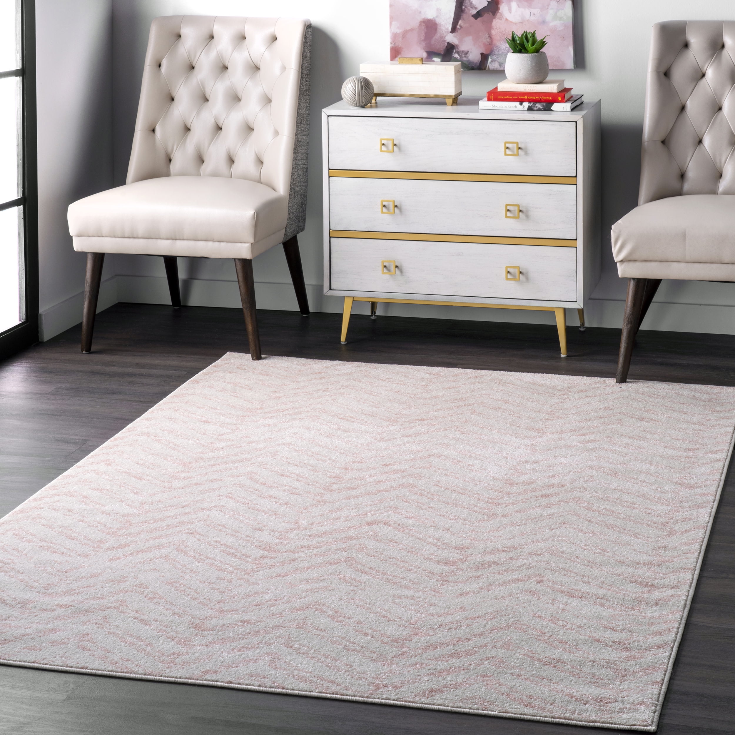 Pink Geometric 5' x 7' Synthetic Easy Care Area Rug