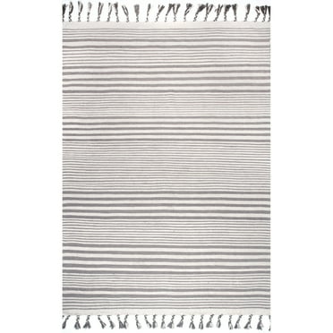 nuLOOM Rose Stripe Cotton Flatweave Tassel Area Rug, 5' x 8', Light Gray