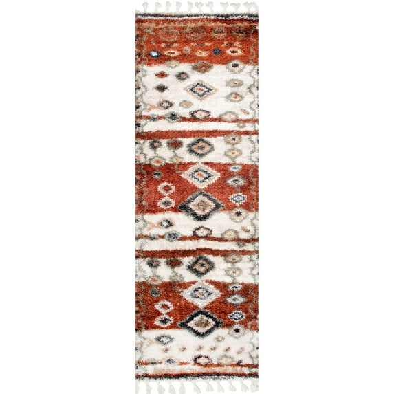 nuLOOM Rosemarie Bohemian Soft Shag Tassel 2' 6" x 10' Runner Area Rug, Red