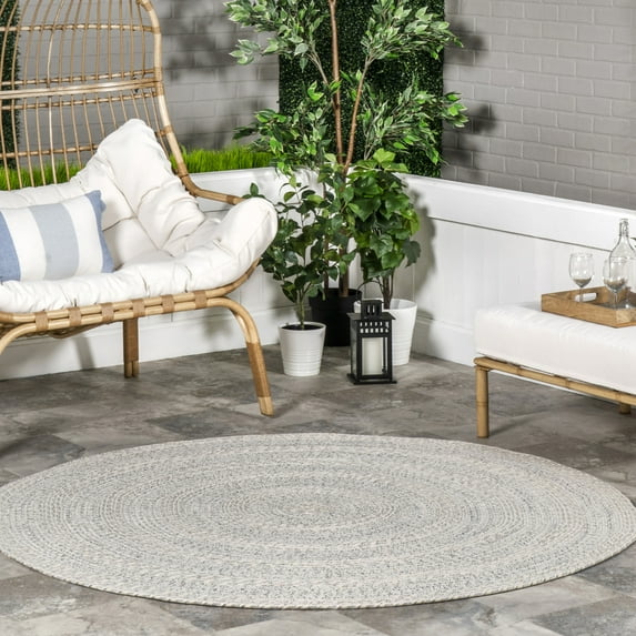 nuLOOM Rowan Braided Texture Indoor/Outdoor Area Rug, 8', Round, Rowan Ivory