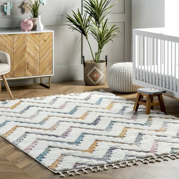 nuLOOM Rumi High-Low Chevron Kids Tassel Area Rug, 3' x 5', Ivory