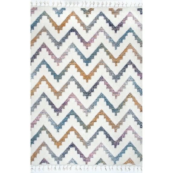 nuLOOM Rumi High-Low Chevron Tassel Area Rug, 4' x 6', Beige