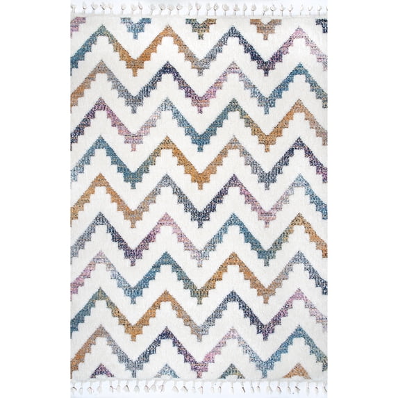 nuLOOM Rumi High-Low Chevron Tassel Area Rug, 7' 10" x 10', Beige