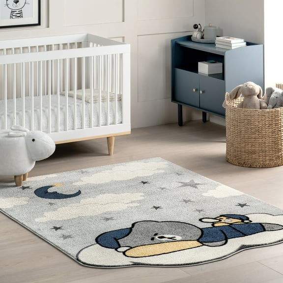 nuLOOM Ryder Sleeping Bear Kids Area Rug, 8' x 10', Light Grey