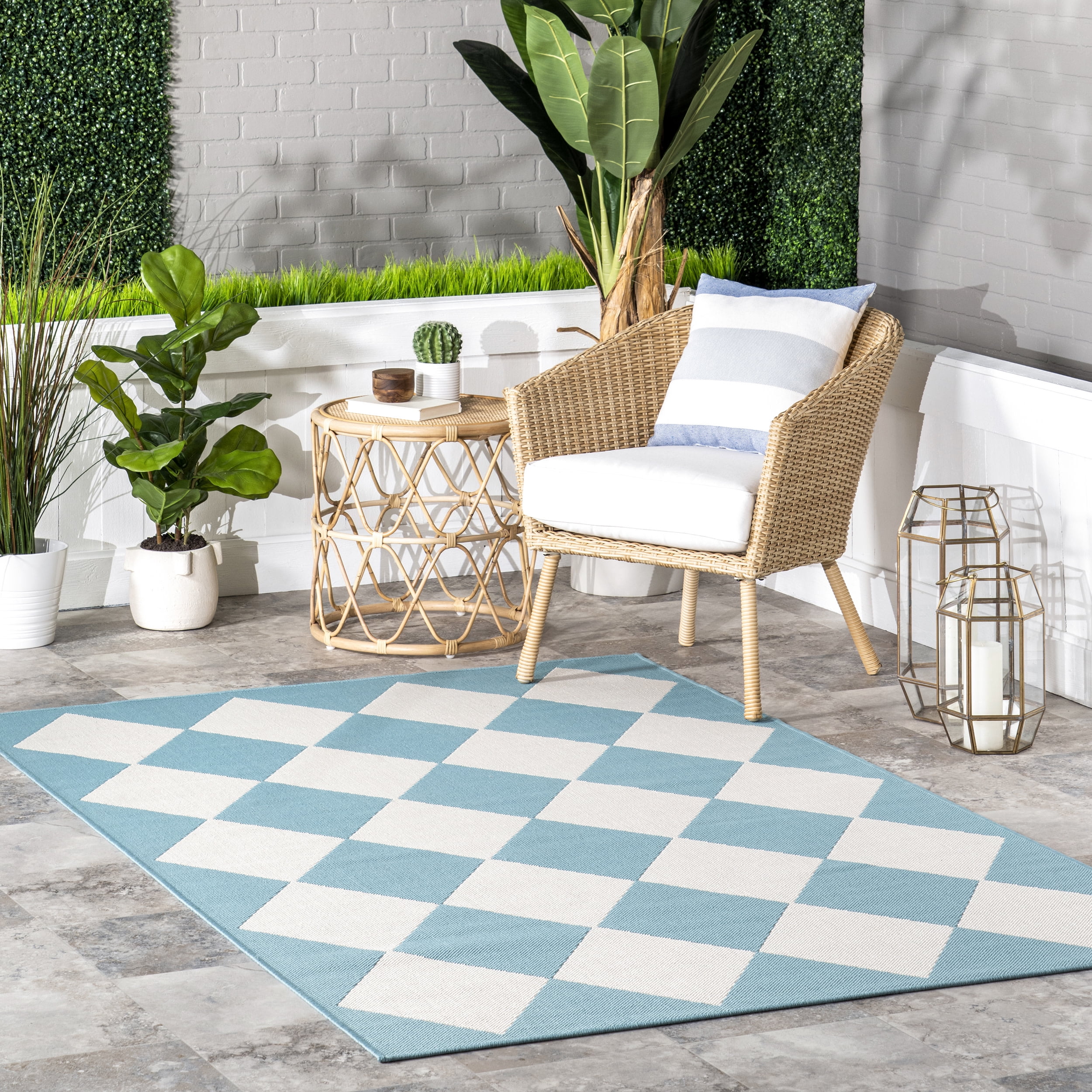 nuLOOM Sabina Diamond Trellis Indoor/Outdoor Area Rug, 2' x 8', Teal ...