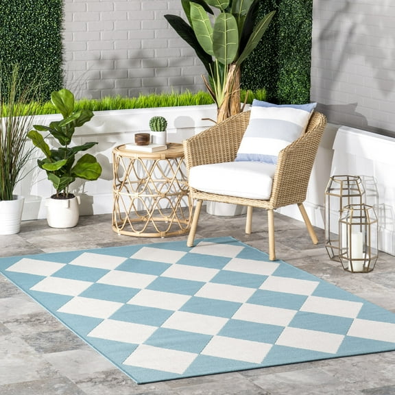 nuLOOM Sabina Diamond Trellis Indoor/Outdoor Baby Blue 6' 7" Transitional Round Rug
