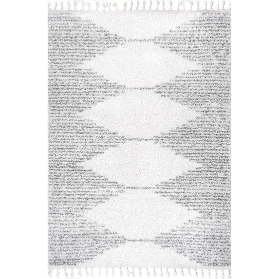 nuLOOM Sadie Moroccan Diamond Tassel Shag Area Rug, 6' 7" x 9', White