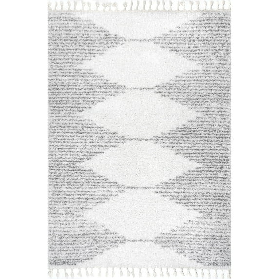 nuLOOM Sadie Moroccan Diamond Tassel Shag Area Rug, 8' 10" x 12', White