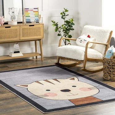 nuLOOM Samantha Kitten Kids Machine Washable Area Rug, 3' x 5', Blue
