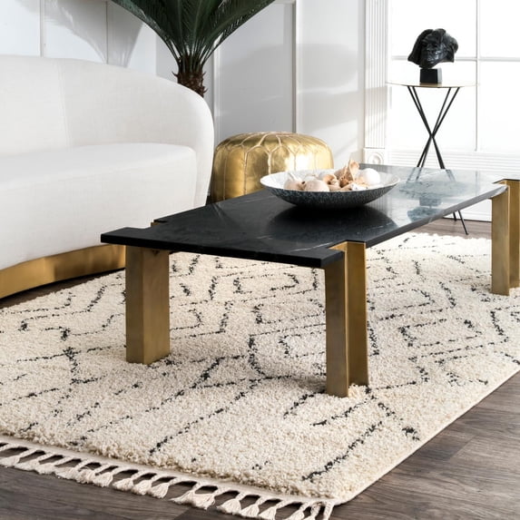 nuLOOM Samira Moroccan Diamond Shag Area Rug, 9' 2" x 12', Off White