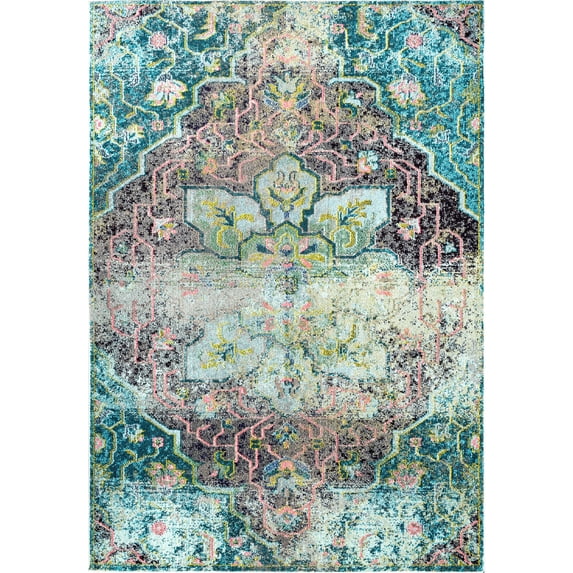 nuLOOM Santos Floral Medallion Area Rug, 6' 7" x 9', Aqua