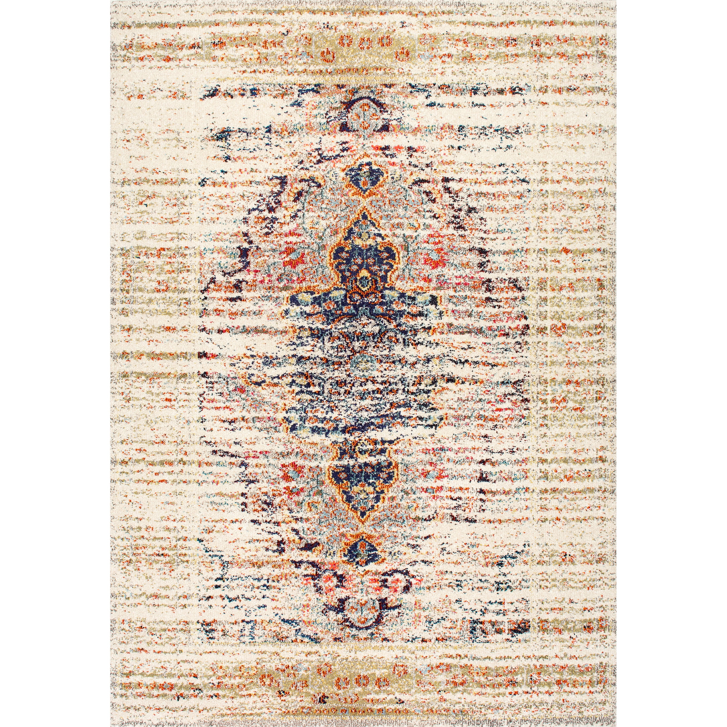 Beige Synthetic Medallion Non-slip Square Area Rug, 5' x 5'