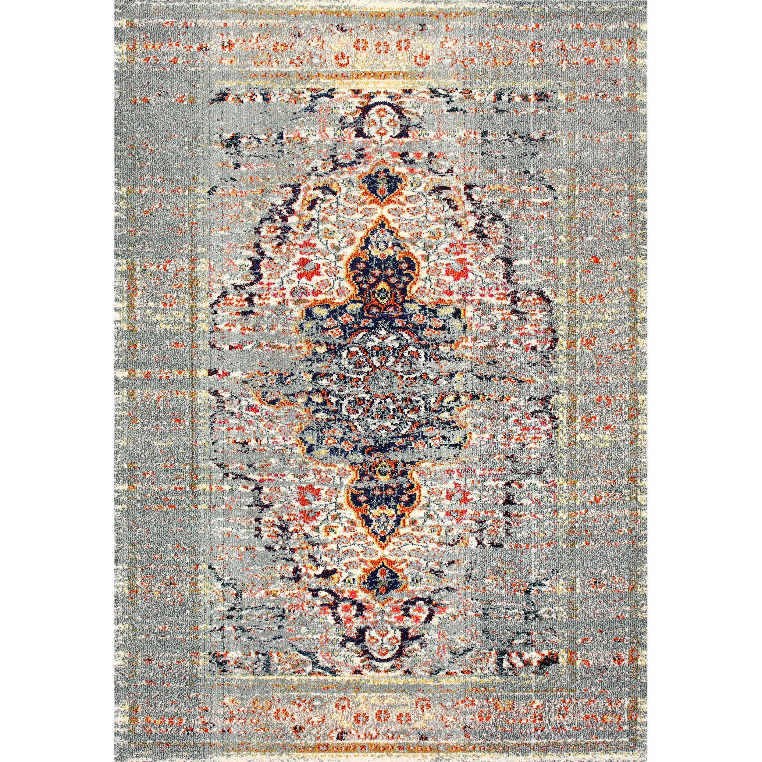 Gray Distressed Persian Style Rectangular Synthetic Area Rug
