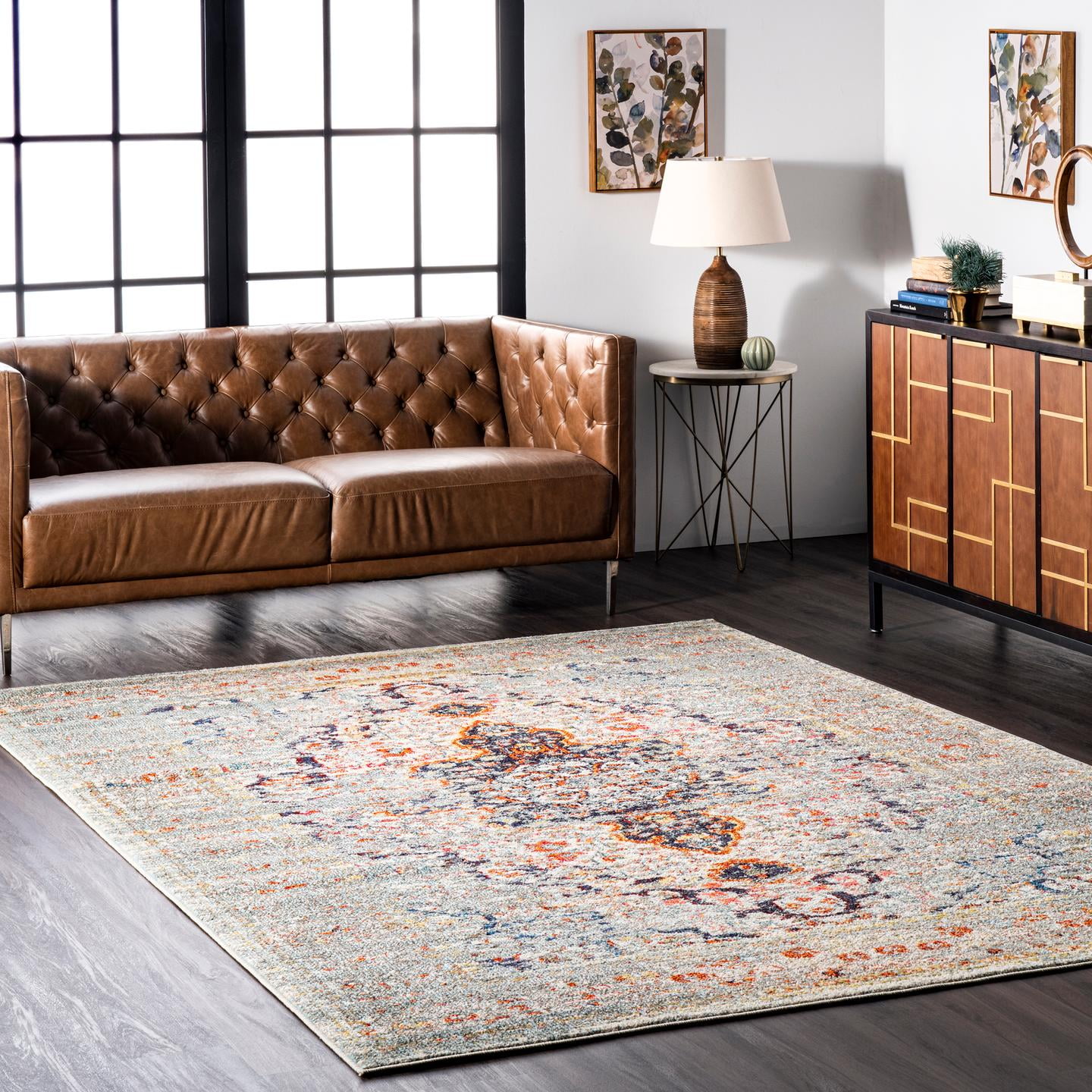 Gray Oval Synthetic Non-slip Easy Care Area Rug
