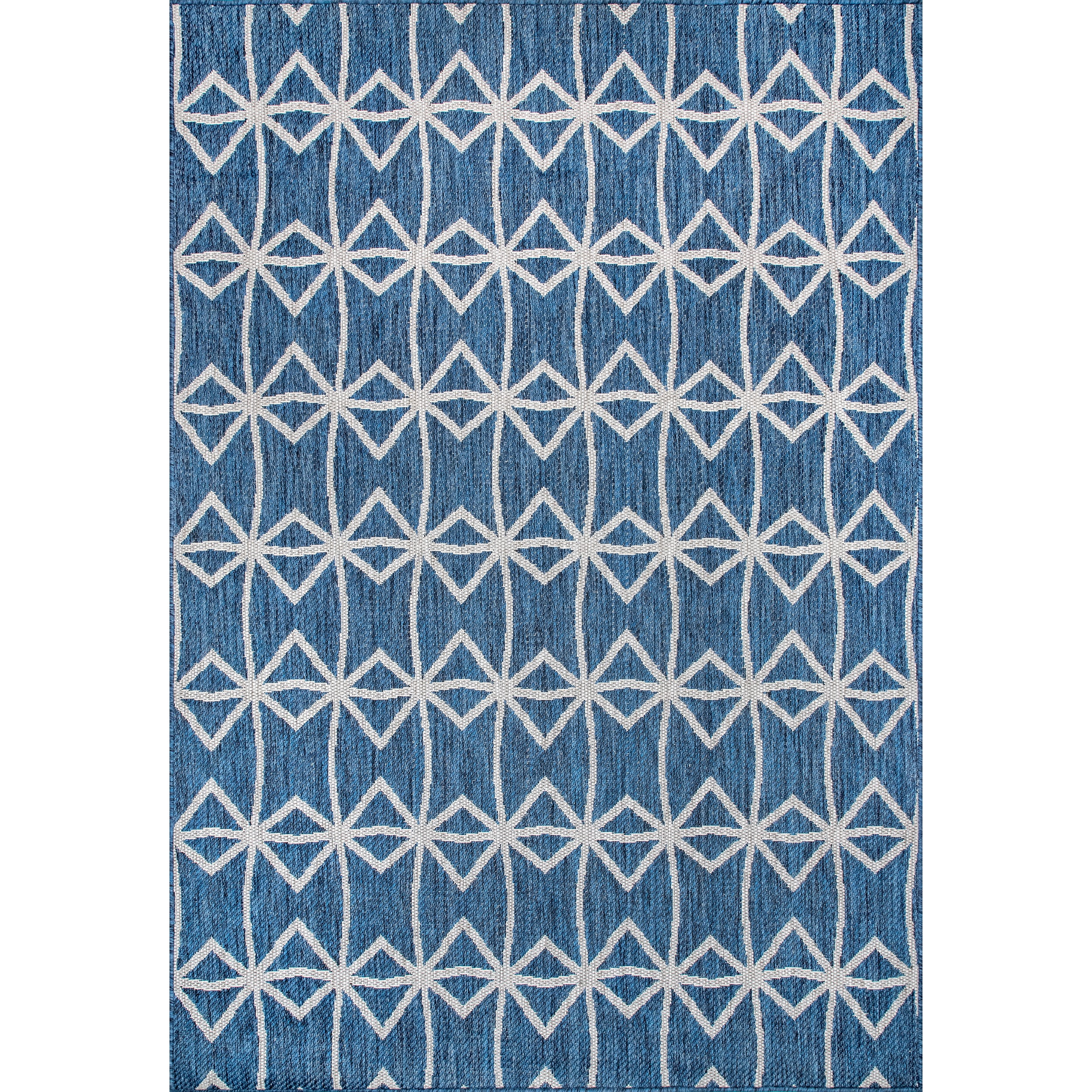 Blue Geometric Flat Woven Indoor/Outdoor Rug