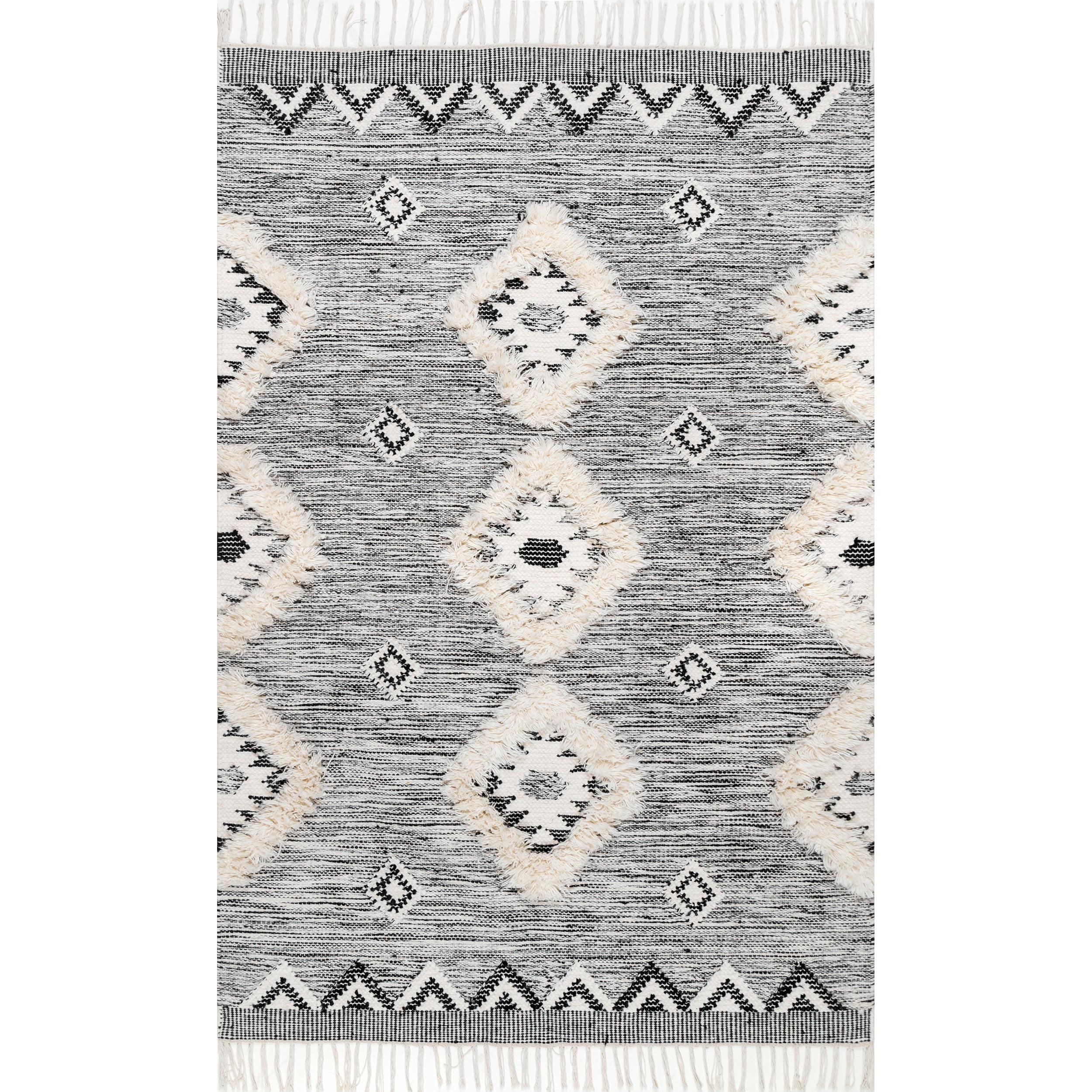 Handmade Moroccan Tasseled 3' x 5' Black Wool Shag Rug