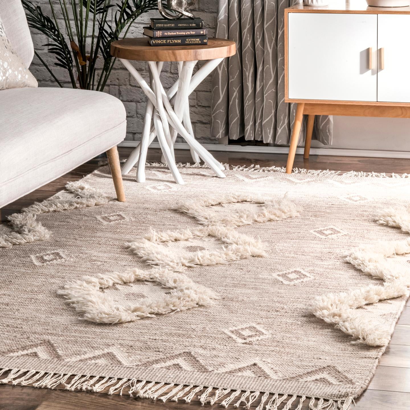 Savannah Moroccan Fringe Beige Wool 5' x 8' Area Rug