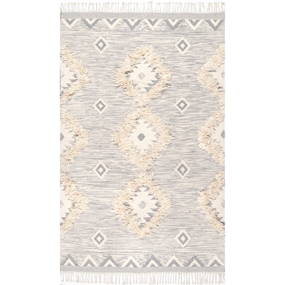 nuLOOM Savannah Moroccan Fringe Area Rug, 7' 6" x 9' 6", Light Gray