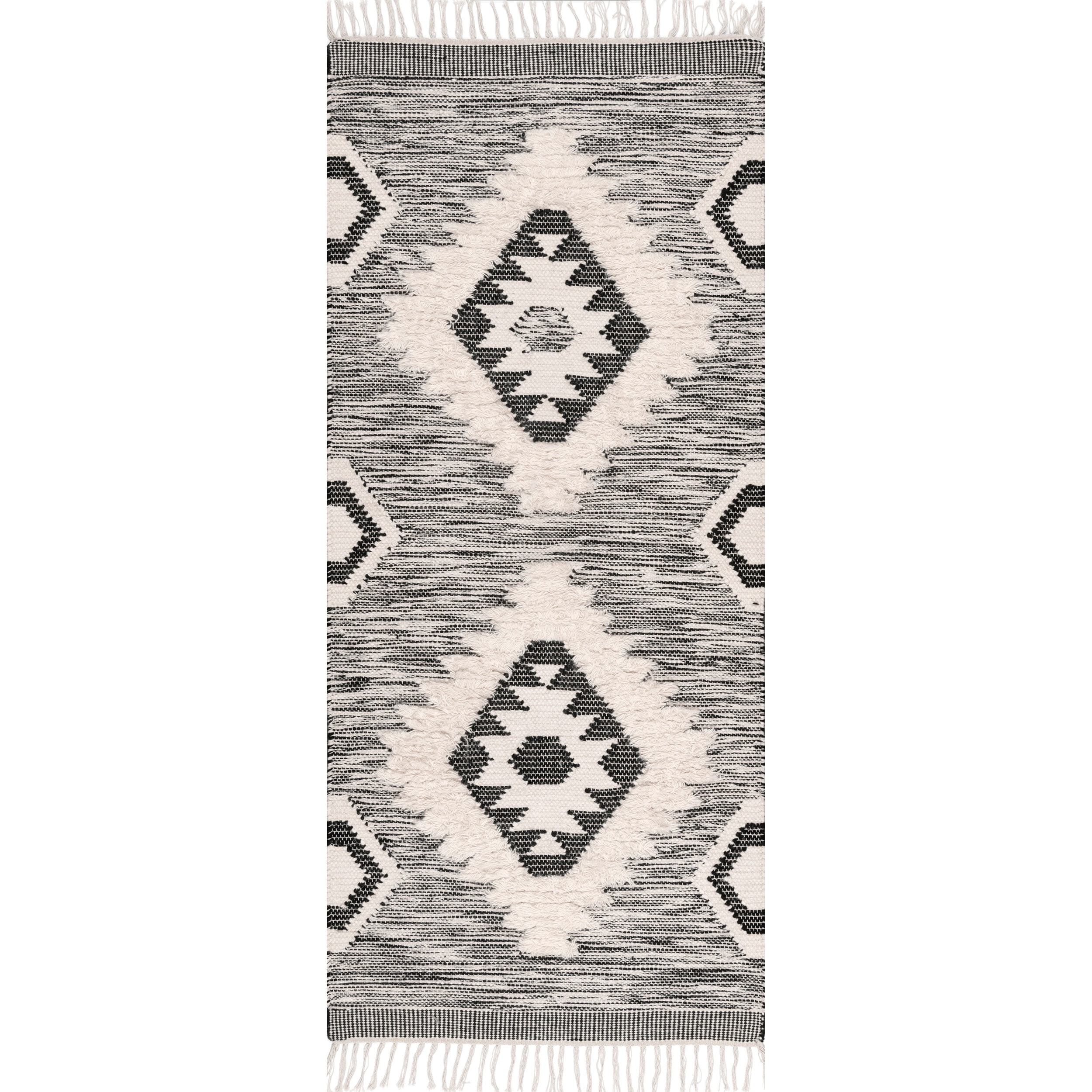 Savannah Moroccan Tasseled Black Wool Runner Rug 2'2"x8'