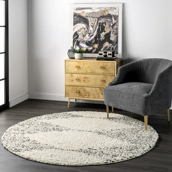 nuLOOM Scarlette Abstract Diamond Shag Area Rug, 6', Round, Scarlette Off-white
