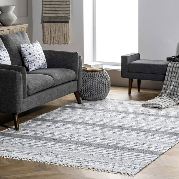 nuLOOM Seraphina Mottled Stipe Cotton Tassel Area Rug, 4' x 6', Gray