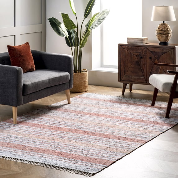 nuLOOM Seraphina Mottled Stipe Cotton Tassel Area Rug, 4' x 6', Pink