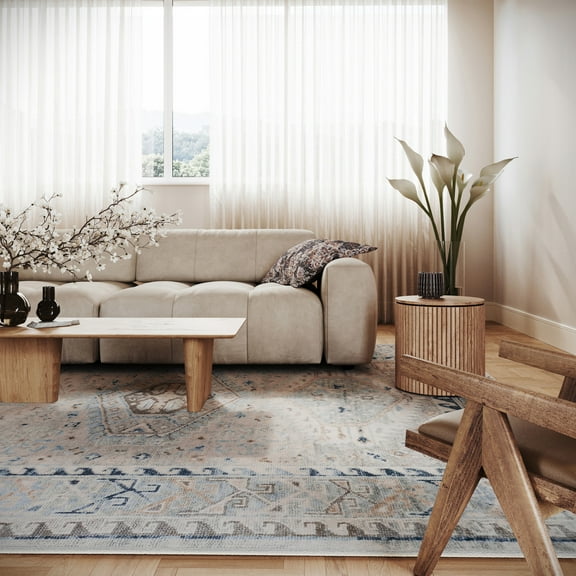 nuLOOM Seraphyne Bordered Medallion Washable Rug, 8' 6" x 11' 6", Seraphyne Blue