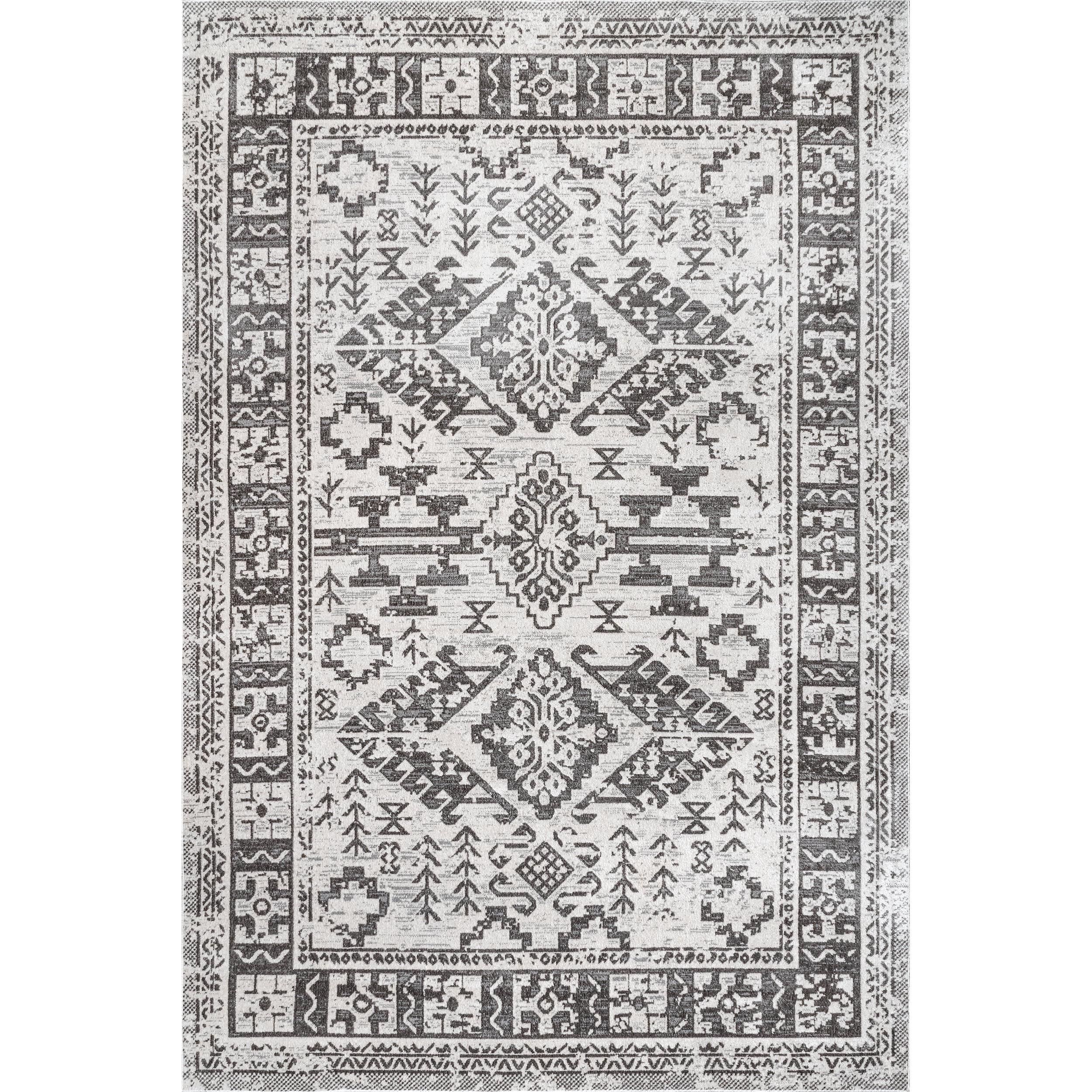 nuLOOM Serena Machine Washable Distressed Traditional Area Rug, 6' 7" x 9', Grey