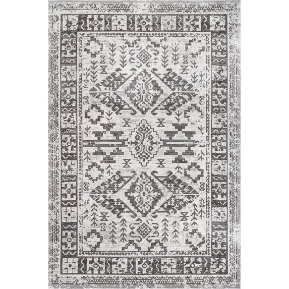 nuLOOM Serena Machine Washable Distressed Traditional Area Rug, 6' 7" x 9', Grey