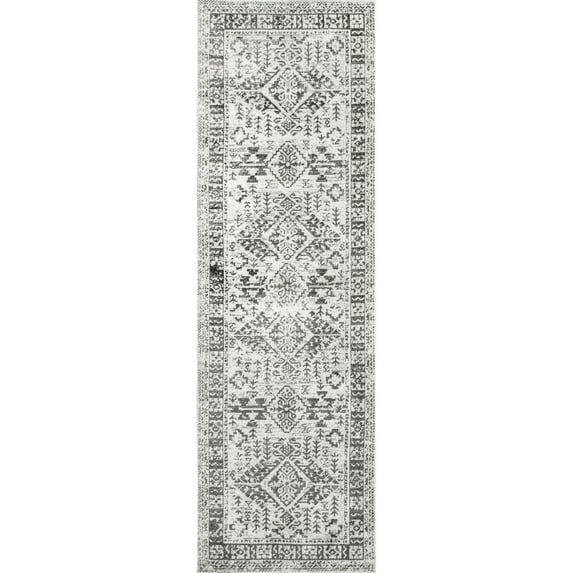 nuLOOM Serena Machine Washable Distressed Traditional Runner Rug, 2' 6" x 8', Grey
