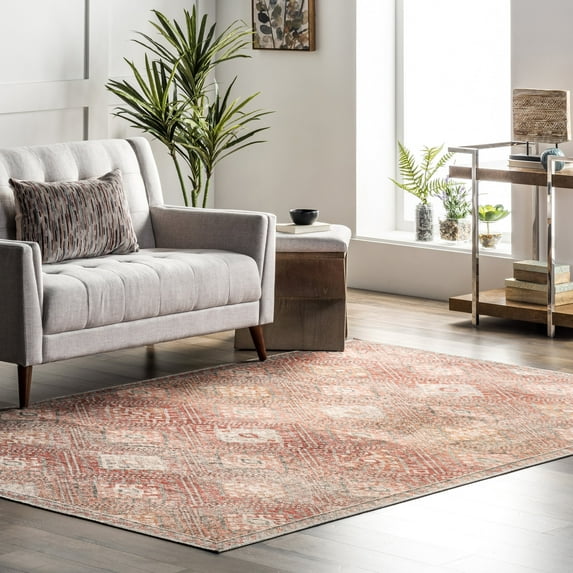 nuLOOM Serenity Machine Washable Diamond Trellis Area Rug, 8' x 10', Peach