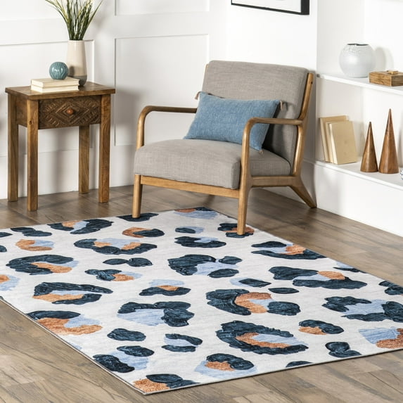 Nuloom Serina SpinClean Modern Leapord Machine Washable Area Rug, 3' 3" x 5', Serina Blue