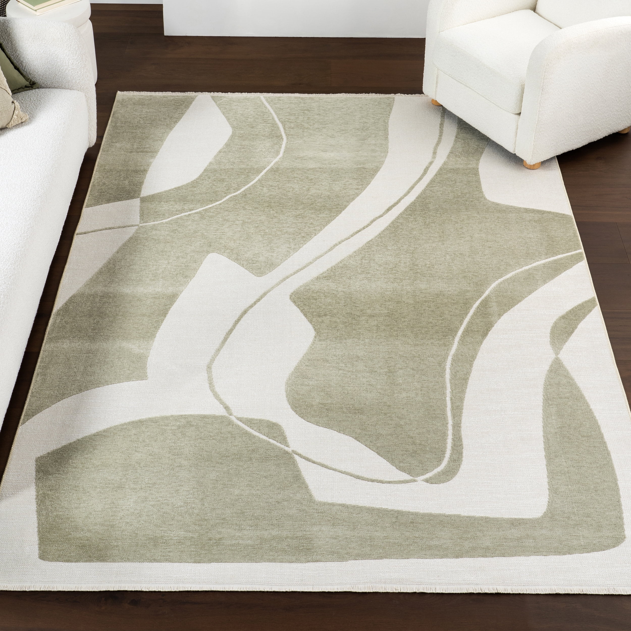 Sevyn Green and White Abstract Reversible 4' x 6' Area Rug