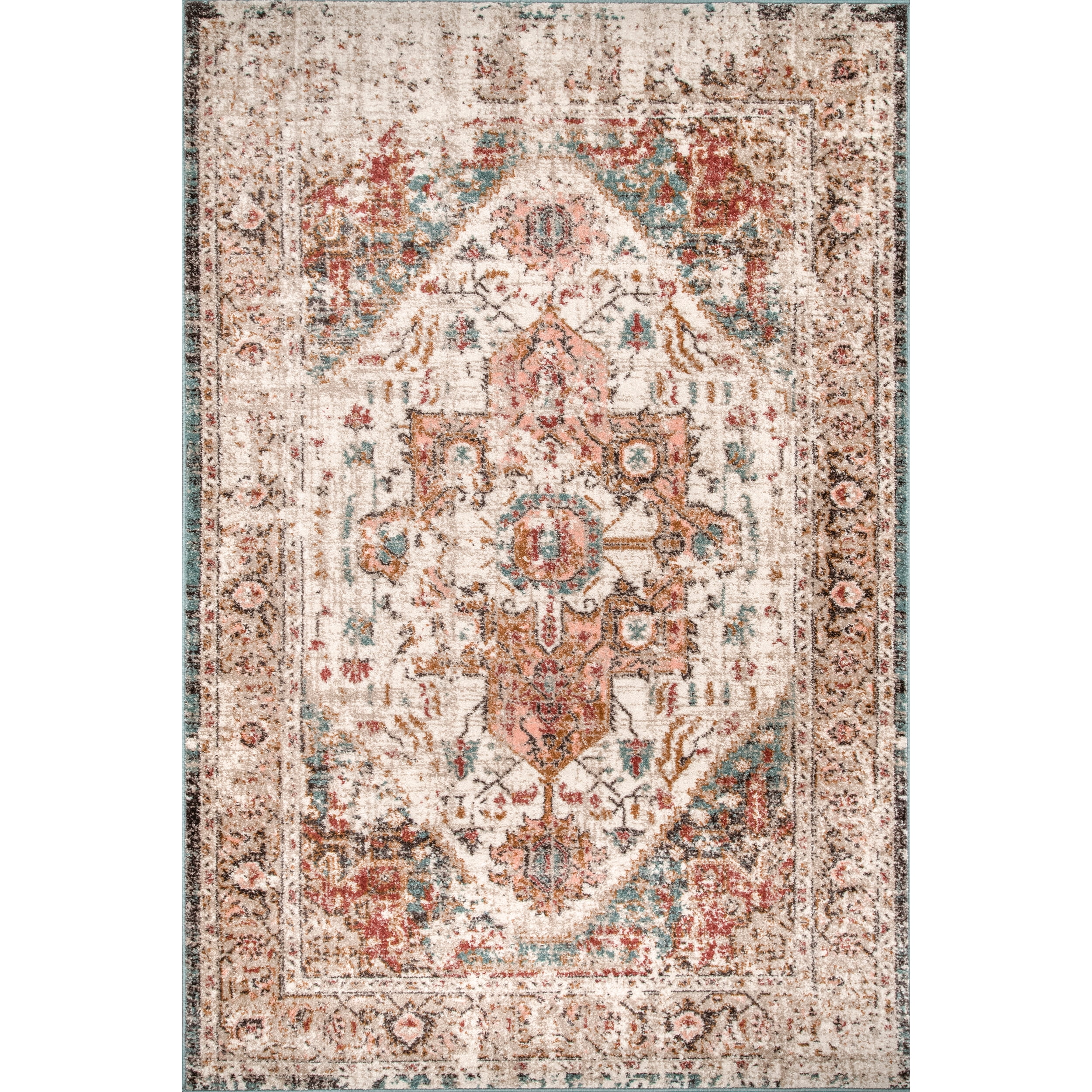 Vintage Medallion Beige Synthetic 6' Square Area Rug