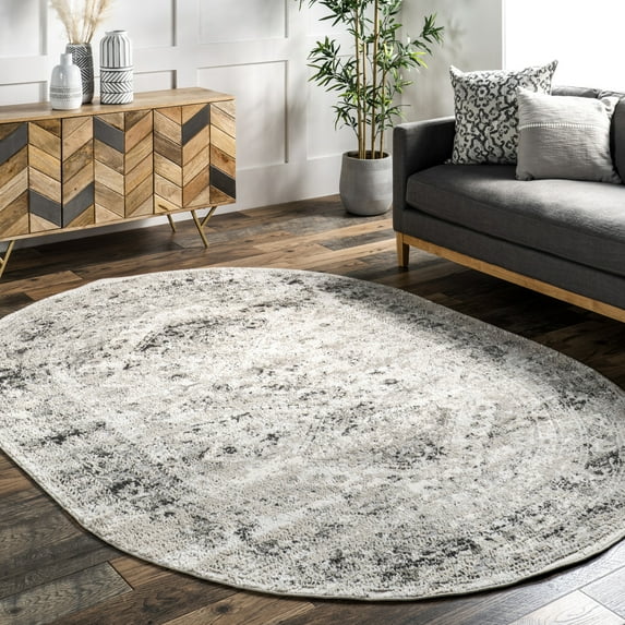 nuLOOM Madisson Vintage Faded Medallion Area Rug, 4' x 6', Oval, Madisson Grey